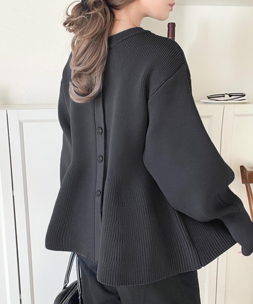 COLUMN コラム ペプラム ニット カーディガン 22AW カシミヤ混 白 セール】着るだけでメリハリ美人♪シーンで選べる2way仕様。2way