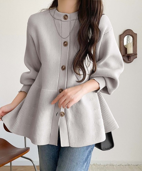 COLUMN コラム ペプラム ニット カーディガン 22AW カシミヤ混 白 セール】着るだけでメリハリ美人♪シーンで選べる2way仕様。2way