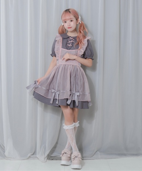 Honey Cinnamon(ハニーシナモン)の「シアーエプロンセットワンピース(ワンピース・レディース・ブラック×ホワイト/グレー×ピンク・FREE)」の5枚目の写真