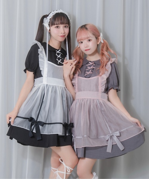 Honey Cinnamon(ハニーシナモン)の「シアーエプロンセットワンピース(ワンピース・レディース・ブラック×ホワイト/グレー×ピンク・FREE)」の11枚目の写真