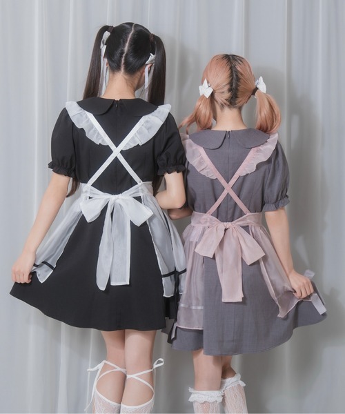 Honey Cinnamon(ハニーシナモン)の「シアーエプロンセットワンピース(ワンピース・レディース・ブラック×ホワイト/グレー×ピンク・FREE)」の12枚目の写真