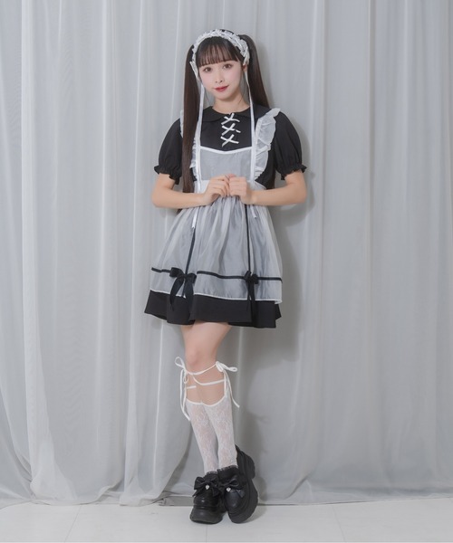 Honey Cinnamon(ハニーシナモン)の「シアーエプロンセットワンピース(ワンピース・レディース・ブラック×ホワイト/グレー×ピンク・FREE)」の7枚目の写真