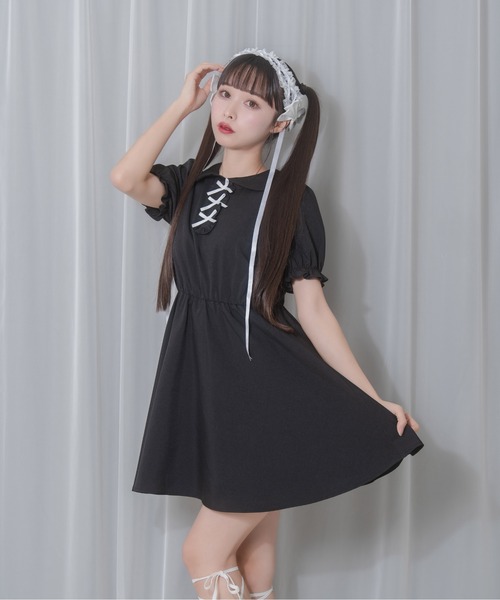 Honey Cinnamon(ハニーシナモン)の「シアーエプロンセットワンピース(ワンピース・レディース・ブラック×ホワイト/グレー×ピンク・FREE)」の9枚目の写真