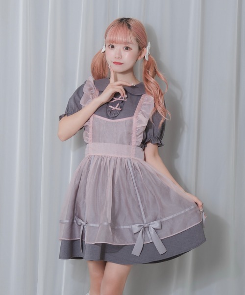 Honey Cinnamon(ハニーシナモン)の「シアーエプロンセットワンピース(ワンピース・レディース・ブラック×ホワイト/グレー×ピンク・FREE)」の16枚目の写真