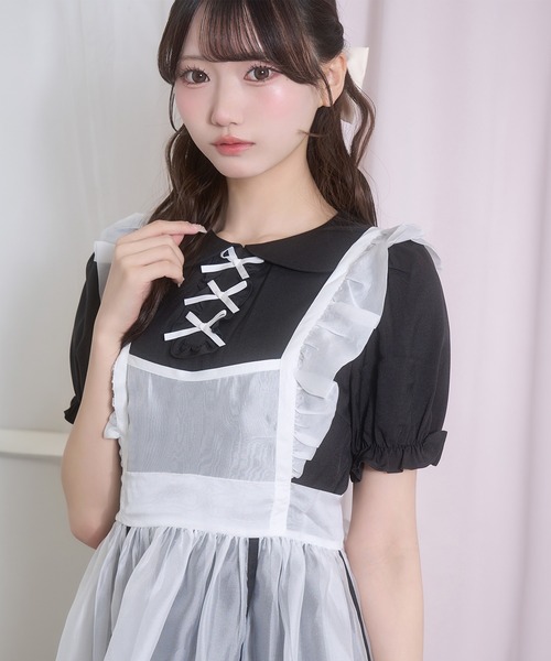 Honey Cinnamon(ハニーシナモン)の「シアーエプロンセットワンピース(ワンピース・レディース・ブラック×ホワイト/グレー×ピンク・FREE)」の11枚目の写真