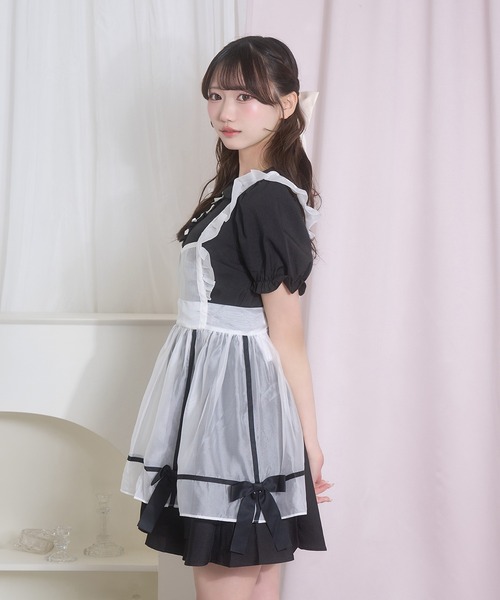Honey Cinnamon(ハニーシナモン)の「シアーエプロンセットワンピース(ワンピース・レディース・ブラック×ホワイト/グレー×ピンク・FREE)」の8枚目の写真