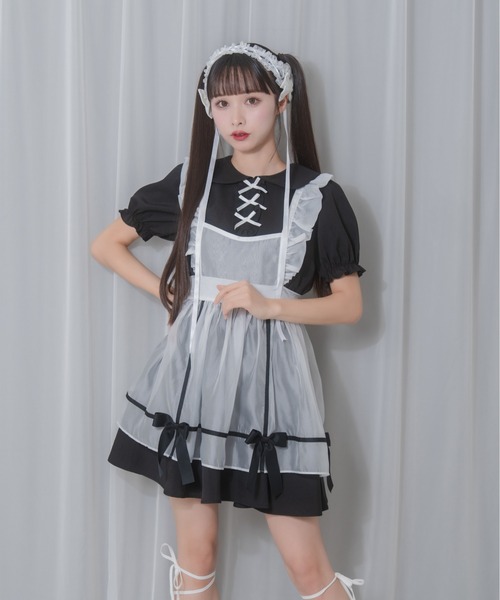 Honey Cinnamon(ハニーシナモン)の「シアーエプロンセットワンピース(ワンピース・レディース・ブラック×ホワイト/グレー×ピンク・FREE)」の13枚目の写真