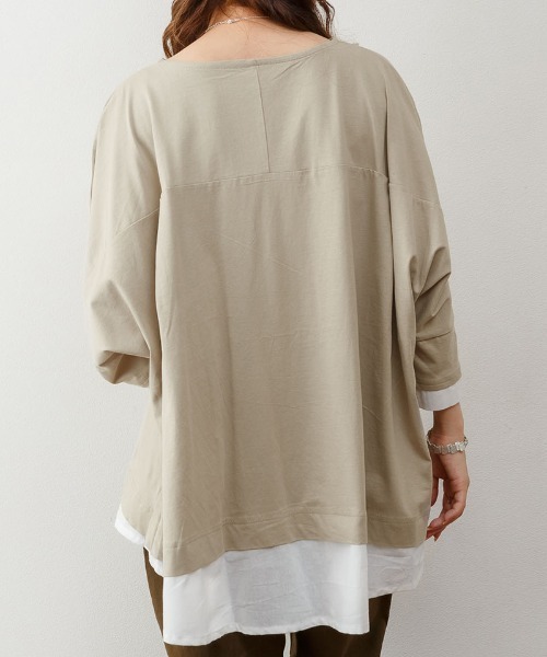 RCD(アールシーディー)の「ゆるっと異素材レイヤードTシャツ(Tシャツ/カットソー・レディース・グレイッシュベージュ/ブラック/ライトブラウン・LL~3L/M-L)」の6枚目の写真