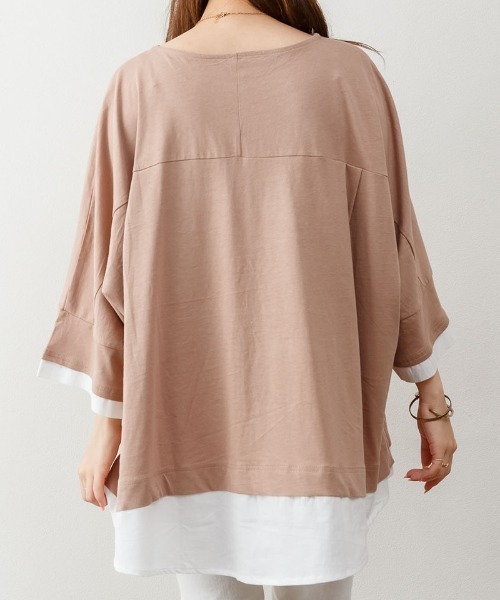 RCD(アールシーディー)の「ゆるっと異素材レイヤードTシャツ(Tシャツ/カットソー・レディース・グレイッシュベージュ/ブラック/ライトブラウン・LL~3L/M-L)」の12枚目の写真