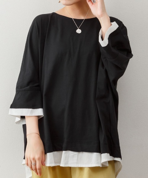 RCD(アールシーディー)の「ゆるっと異素材レイヤードTシャツ(Tシャツ/カットソー・レディース・グレイッシュベージュ/ブラック/ライトブラウン・LL~3L/M-L)」の16枚目の写真