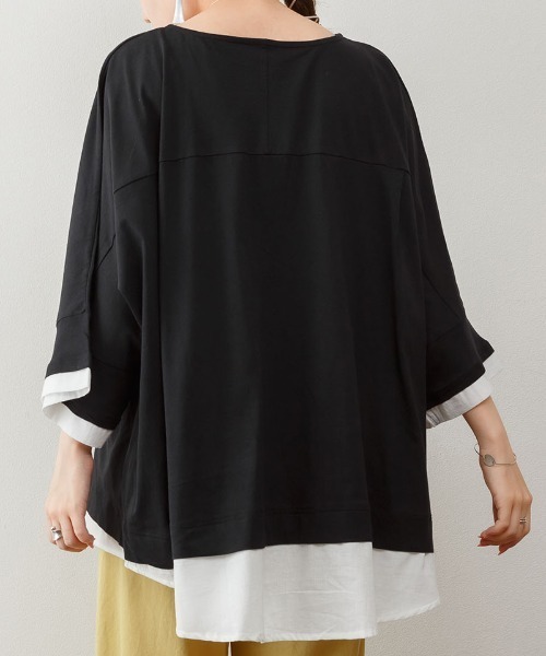 RCD(アールシーディー)の「ゆるっと異素材レイヤードTシャツ(Tシャツ/カットソー・レディース・グレイッシュベージュ/ブラック/ライトブラウン・LL~3L/M-L)」の17枚目の写真