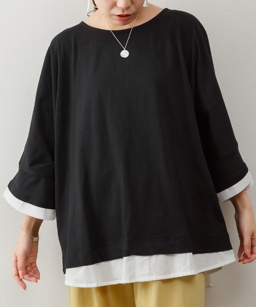 RCD(アールシーディー)の「ゆるっと異素材レイヤードTシャツ(Tシャツ/カットソー・レディース・グレイッシュベージュ/ブラック/ライトブラウン・LL~3L/M-L)」の18枚目の写真
