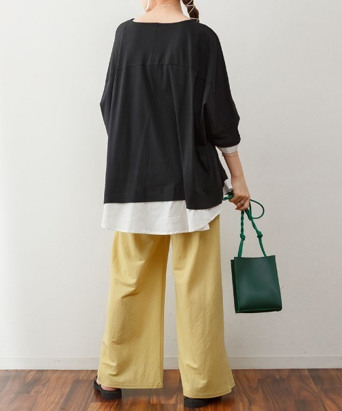 RCD(アールシーディー)の「ゆるっと異素材レイヤードTシャツ(Tシャツ/カットソー・レディース・グレイッシュベージュ/ブラック/ライトブラウン・LL~3L/M-L)」の21枚目の写真