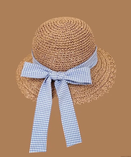 VIBGYOR(ヴィブジョー)の「pur chouchou/ギンガムチェック リボン 麦わら帽子 P4480(ハット・レディース・ブラウン/ベージュ・FREE)」の6枚目の写真