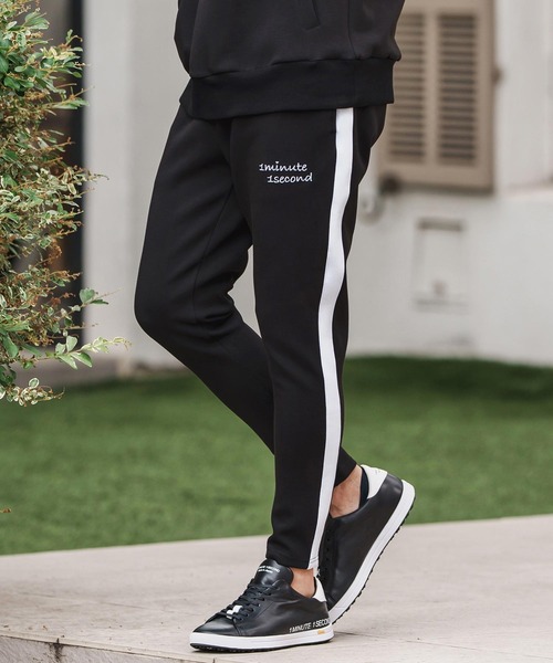 1minute 1second(ワンミニットワンセカンド)の「mp13842-cardboard knit line pants with cursive embroidery イージーパンツ(その他パンツ・メンズ・ブラック/トップグレー・S/M/L/XL)」の4枚目の写真