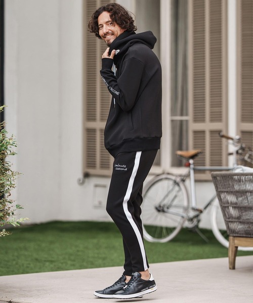 1minute 1second(ワンミニットワンセカンド)の「mp13842-cardboard knit line pants with cursive embroidery イージーパンツ(その他パンツ・メンズ・ブラック/トップグレー・S/M/L/XL)」の9枚目の写真