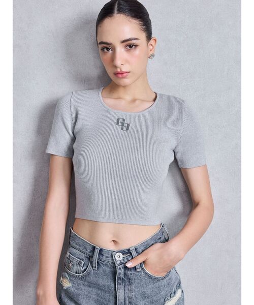 GYDA（ジェイダ）の「GGプレートハーフスリーブニットトップス（ニット/セーター・レディース・その他1/オフホワイト/シルバー/ブラック・FREE）」の9枚目の写真