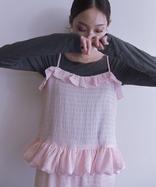 HONEY MI HONEY(ハニーミーハニー)の「dreamy balloon frill camisole(キャミソール・レディース・オフホワイト/ブラック/ピンク・FREE)」の10枚目の写真