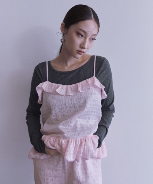 HONEY MI HONEY(ハニーミーハニー)の「dreamy balloon frill camisole(キャミソール・レディース・オフホワイト/ブラック/ピンク・FREE)」の11枚目の写真