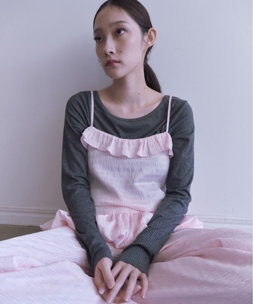 HONEY MI HONEY(ハニーミーハニー)の「dreamy balloon frill camisole(キャミソール・レディース・オフホワイト/ブラック/ピンク・FREE)」の12枚目の写真
