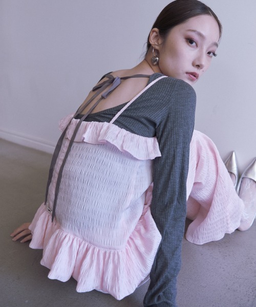 HONEY MI HONEY(ハニーミーハニー)の「dreamy balloon frill camisole(キャミソール・レディース・オフホワイト/ブラック/ピンク・FREE)」の13枚目の写真
