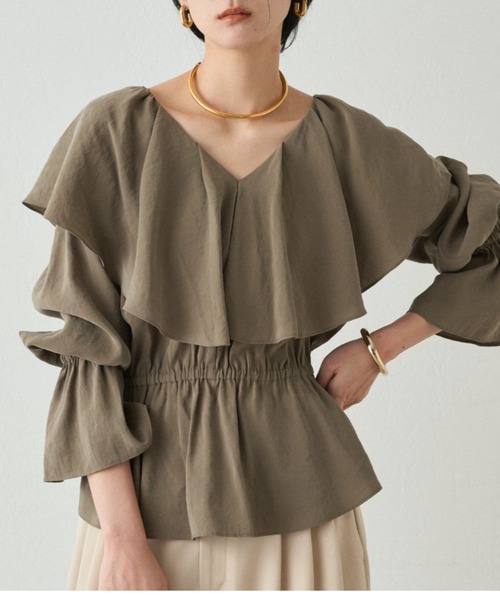 LOUNGEDRESS（ラウンジドレス）の「フリルペプラムブラウス（シャツ/ブラウス・レディース・オフホワイト/カーキ/ブラック・FREE）」の3枚目の写真