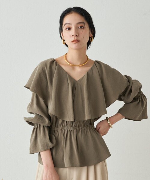 LOUNGEDRESS（ラウンジドレス）の「フリルペプラムブラウス（シャツ/ブラウス・レディース・オフホワイト/カーキ/ブラック・FREE）」の5枚目の写真