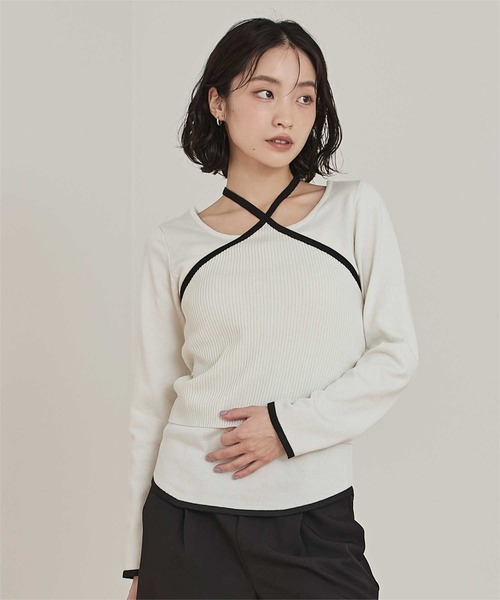 miette(ミエット)の「ホルターネックニットアンサンブル(ニット/セーター・レディース・ブラック/ベージュ/グレー/ホワイト・FREE)」の2枚目の写真