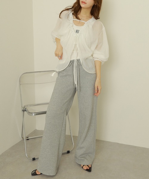 LAULEN(ローレン)の「2way conscious sheer tops /2wayコンシャスシアー長袖トップス(シャツ/ブラウス・レディース・グリーン/アイボリー・FREE)」の6枚目の写真