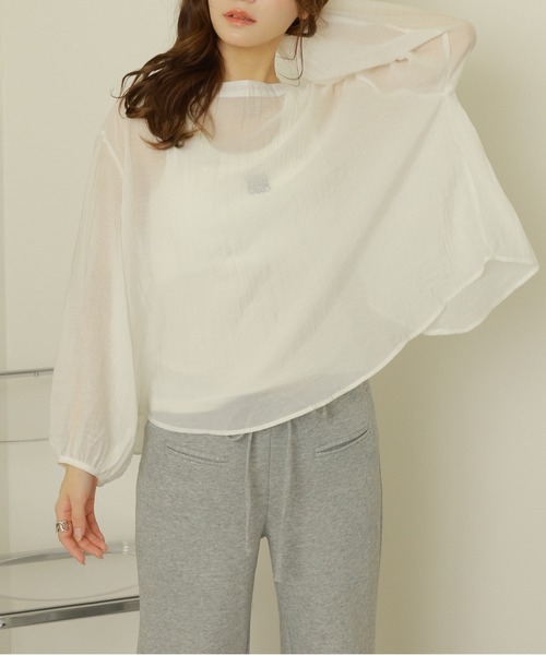 LAULEN(ローレン)の「2way conscious sheer tops /2wayコンシャスシアー長袖トップス(シャツ/ブラウス・レディース・グリーン/アイボリー・FREE)」の7枚目の写真