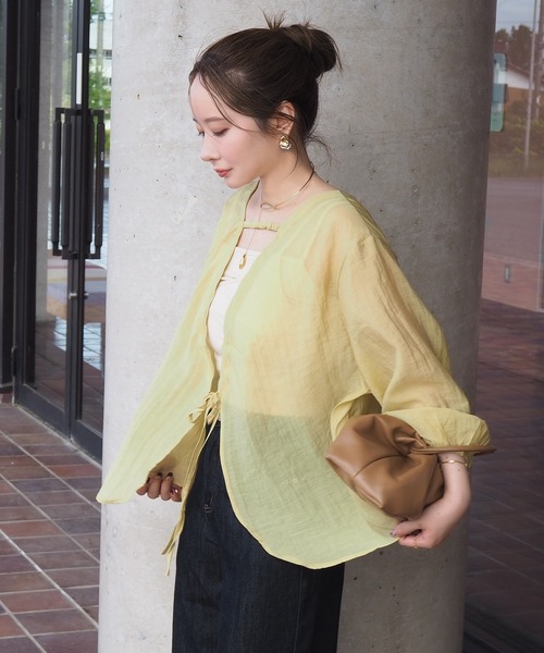 LAULEN(ローレン)の「2way conscious sheer tops /2wayコンシャスシアー長袖トップス(シャツ/ブラウス・レディース・グリーン/アイボリー・FREE)」の9枚目の写真