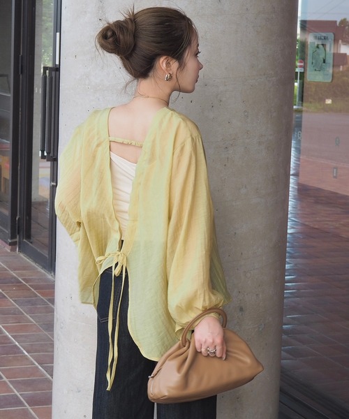 LAULEN(ローレン)の「2way conscious sheer tops /2wayコンシャスシアー長袖トップス(シャツ/ブラウス・レディース・グリーン/アイボリー・FREE)」の10枚目の写真