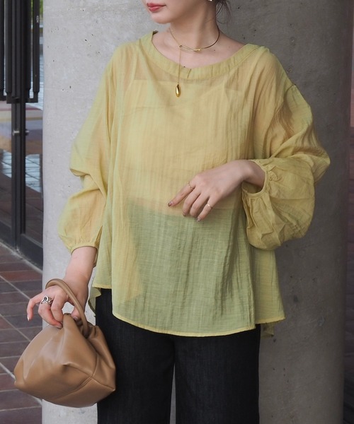 LAULEN(ローレン)の「2way conscious sheer tops /2wayコンシャスシアー長袖トップス(シャツ/ブラウス・レディース・グリーン/アイボリー・FREE)」の11枚目の写真