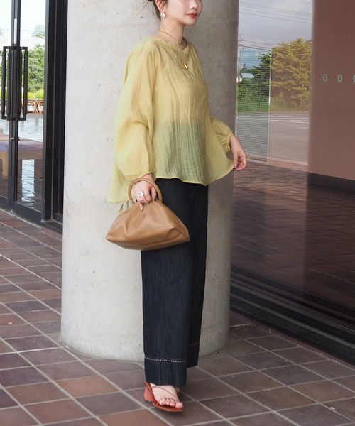 LAULEN(ローレン)の「2way conscious sheer tops /2wayコンシャスシアー長袖トップス(シャツ/ブラウス・レディース・グリーン/アイボリー・FREE)」の12枚目の写真