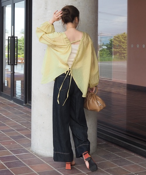 LAULEN(ローレン)の「2way conscious sheer tops /2wayコンシャスシアー長袖トップス(シャツ/ブラウス・レディース・グリーン/アイボリー・FREE)」の13枚目の写真