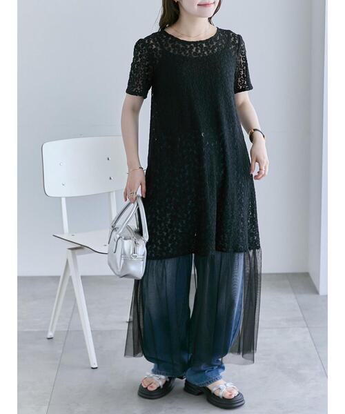 ehka sopo(エヘカソポ)の「◎レース切り替えワンピース(ワンピース・レディース・オフホワイト/ブラック/キナリ・F)」の2枚目の写真