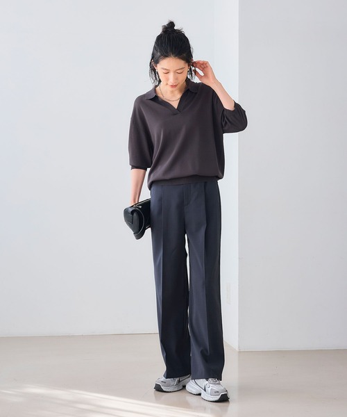 CROSS FUNCTION（クロスファンクション）の「《UV/通気性》サマ美え センタープレスストレートワイドパンツ【CROSS FUNCTION/クロスファンクション】（スラックス・レディース・ダークブラウン/チャコールグレー・LL/L/M）」の8枚目の写真