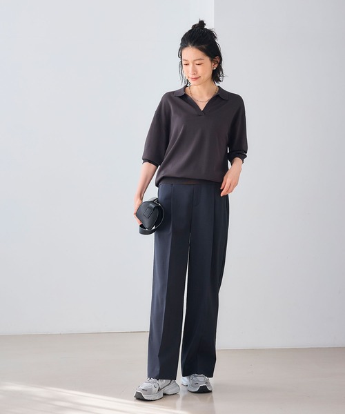 CROSS FUNCTION（クロスファンクション）の「《UV/通気性》サマ美え センタープレスストレートワイドパンツ【CROSS FUNCTION/クロスファンクション】（スラックス・レディース・ダークブラウン/チャコールグレー・LL/L/M）」の9枚目の写真