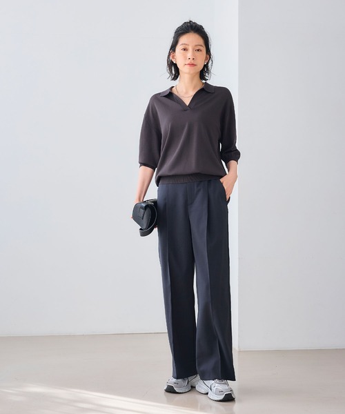 CROSS FUNCTION（クロスファンクション）の「《UV/通気性》サマ美え センタープレスストレートワイドパンツ【CROSS FUNCTION/クロスファンクション】（スラックス・レディース・ダークブラウン/チャコールグレー・LL/L/M）」の13枚目の写真