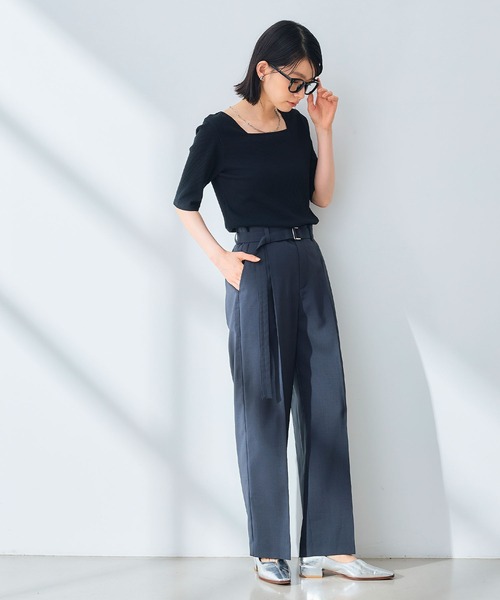 CROSS FUNCTION（クロスファンクション）の「《UV/通気性》サマ美え センタープレスストレートワイドパンツ【CROSS FUNCTION/クロスファンクション】（スラックス・レディース・ダークブラウン/チャコールグレー・LL/L/M）」の15枚目の写真