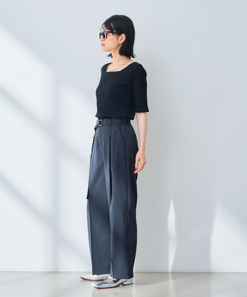 CROSS FUNCTION（クロスファンクション）の「《UV/通気性》サマ美え センタープレスストレートワイドパンツ【CROSS FUNCTION/クロスファンクション】（スラックス・レディース・ダークブラウン/チャコールグレー・LL/L/M）」の16枚目の写真