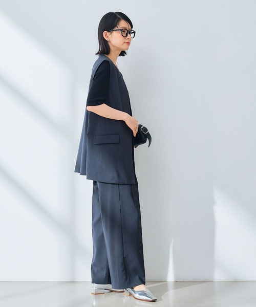 CROSS FUNCTION（クロスファンクション）の「《UV/通気性》サマ美え センタープレスストレートワイドパンツ【CROSS FUNCTION/クロスファンクション】（スラックス・レディース・ダークブラウン/チャコールグレー・LL/L/M）」の5枚目の写真