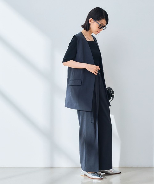 CROSS FUNCTION（クロスファンクション）の「《UV/通気性》サマ美え センタープレスストレートワイドパンツ【CROSS FUNCTION/クロスファンクション】（スラックス・レディース・ダークブラウン/チャコールグレー・LL/L/M）」の4枚目の写真