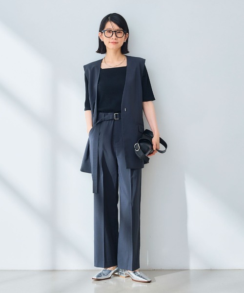 CROSS FUNCTION（クロスファンクション）の「《UV/通気性》サマ美え センタープレスストレートワイドパンツ【CROSS FUNCTION/クロスファンクション】（スラックス・レディース・ダークブラウン/チャコールグレー・LL/L/M）」の3枚目の写真