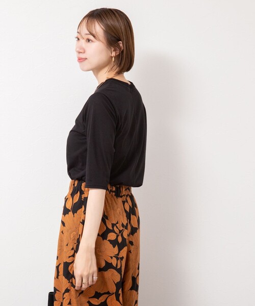 NOLLEY’S（ノーリーズ）の「綿ナイロンシアー6分袖プルオーバーカットソー（Tシャツ/カットソー・レディース・オレンジ/ブラック/キナリ・FREE）」の9枚目の写真