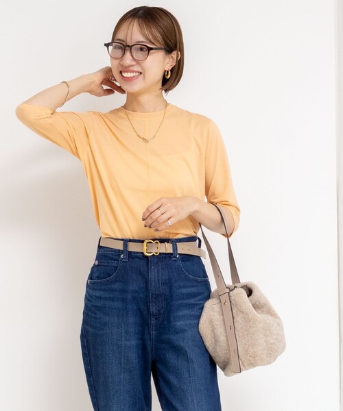 NOLLEY’S（ノーリーズ）の「綿ナイロンシアー6分袖プルオーバーカットソー（Tシャツ/カットソー・レディース・オレンジ/ブラック/キナリ・FREE）」の13枚目の写真