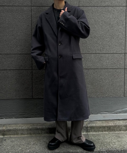 CREARE -LINO-(クレアーレリノ)の「フェイクウールチェスターコート(チェスターコート・メンズ・チャコール/ベージュ・M/L/XL)」の4枚目の写真