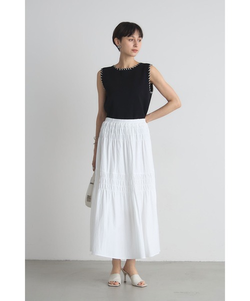 &. NOSTALGIA（アンドドットノスタルジア）の「シャーリングティアードスカート（スカート・レディース・オフホワイト/ブラック・M）」の5枚目の写真