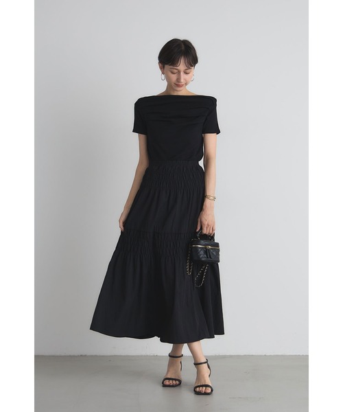 &. NOSTALGIA（アンドドットノスタルジア）の「シャーリングティアードスカート（スカート・レディース・オフホワイト/ブラック・M）」の8枚目の写真