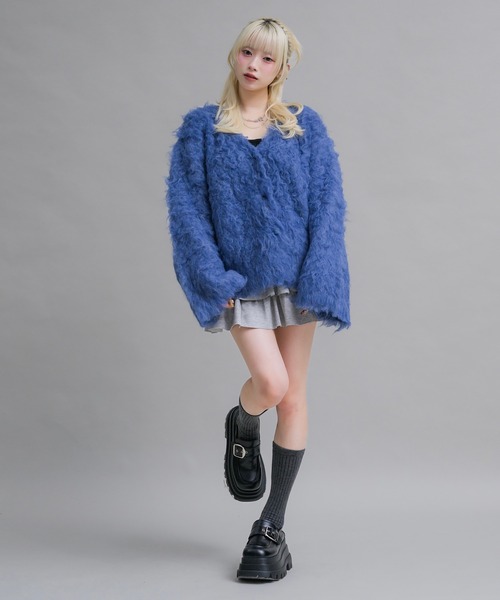 17HR(セブンティーンアワーズ)の「ミックスシャギーニットカーディガン(カーディガン/ボレロ・レディース・チャコールグレー/ブルー・FREE)」の9枚目の写真